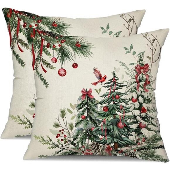 Christmas Pillow Covers 18x18 Inch Set of 2 Christmas Tree Decorations - Picture 1 of 7